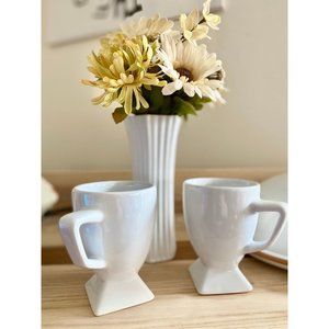 Vintage Set of 2 White Square Footed Pedestal Coffee Mugs